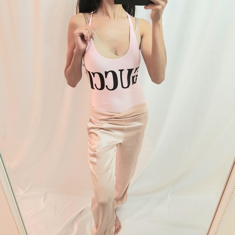 Gucci Black Pink Bodysuit Bathing Suit One Piece Fashion Halter Neck Layers